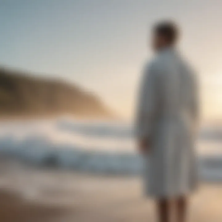 Surfing Towelling Robe with Surfboard in Background