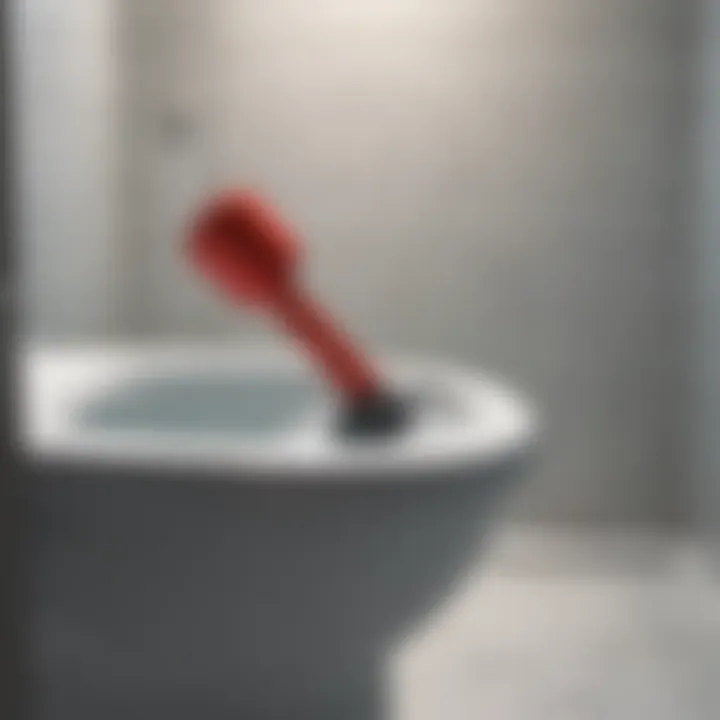 Toilet plunger in bathroom setting