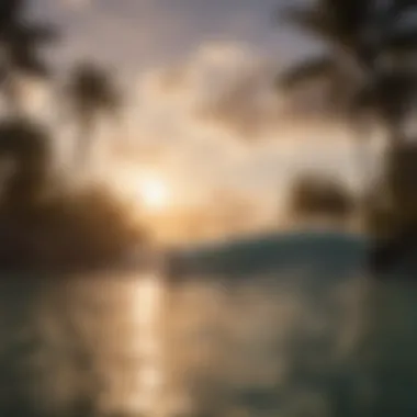 Dramatic sunset setting the backdrop for surfers at Typhoon Lagoon