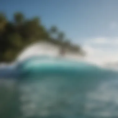 Surfboard gliding effortlessly on the crest of a wave at Typhoon Lagoon