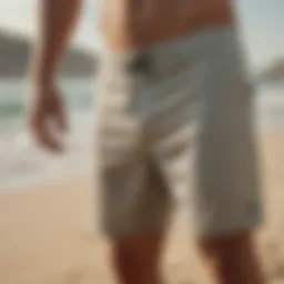 Stylish and functional board shorts on a sandy beach