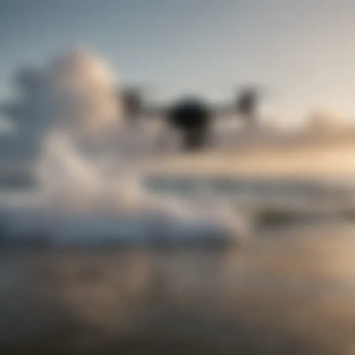 Drone casting fishing line into the sea