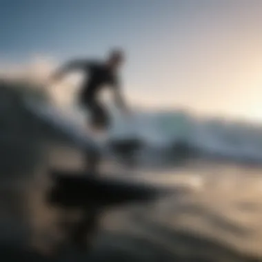 Surfer riding a wave on a sleek bodyboard