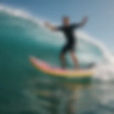 Dynamic action of inflatable SUP surfing in vibrant waves