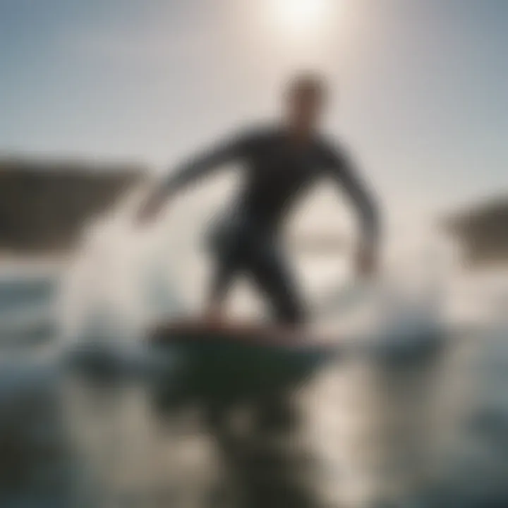 An action shot of a rider skillfully maneuvering a boogie board on a wave, demonstrating performance.