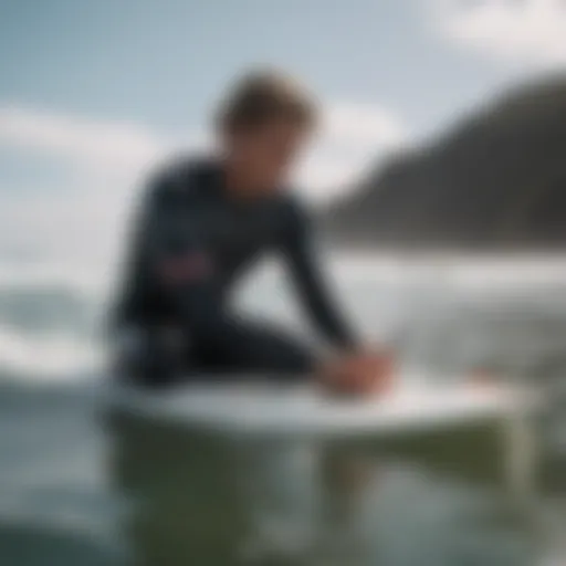 A surfer analyzing temperature data on a handheld device