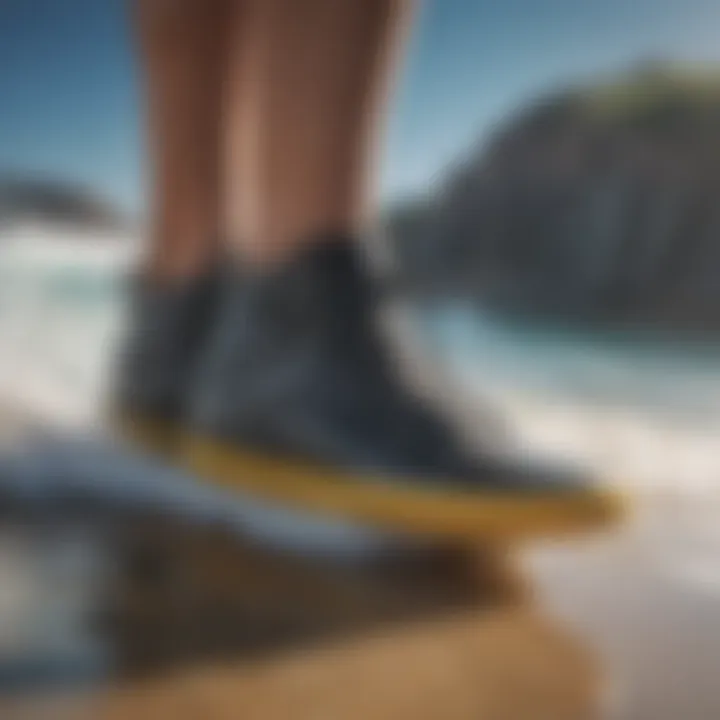 Close-up of high-performance reef shoes designed for surfers