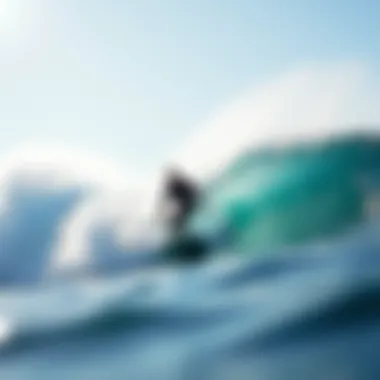 Surfer navigating through powerful waves during winter season