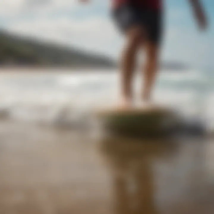 Close-up of a skimboard in action on a beach