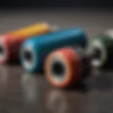 Close-up of skateboard spacers illustrating various materials and designs