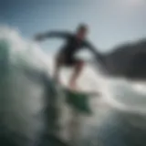 An athlete executing a complex surfboarding maneuver showcasing skill and style.