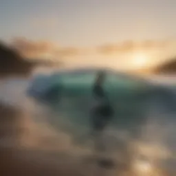 A surfer analyzing wave conditions at dawn