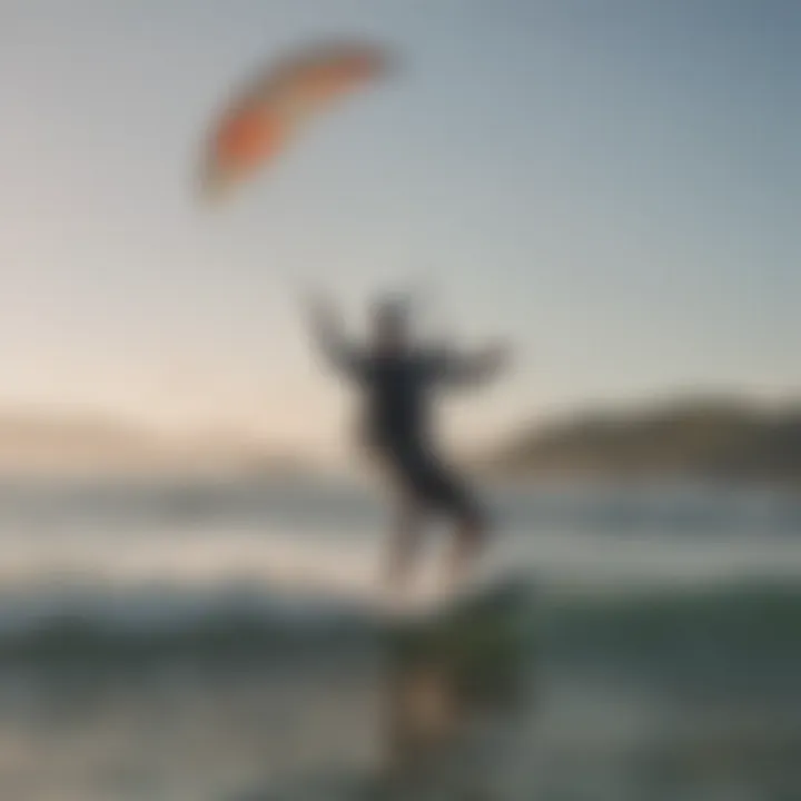 A kiteboarding lesson in progress with an instructor and a student.