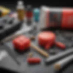 Essential components of a fiberglass repair kit displayed neatly