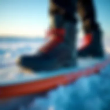 Close-up of winter surfboard gear