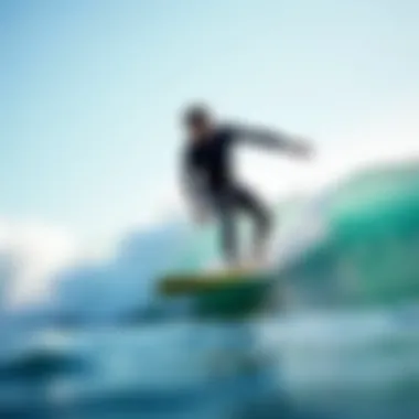 Surfer performing in cold waters