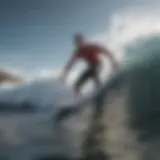 Surfer navigating cold waves