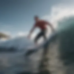 Surfer navigating cold waves