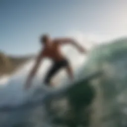 A surfer experiencing muscle cramps while riding a wave