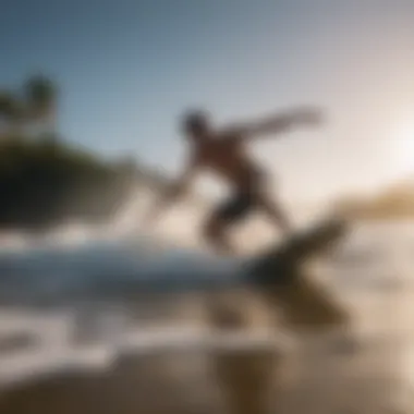 A vibrant beach scene illustrating optimal conditions for wet skimboarding.