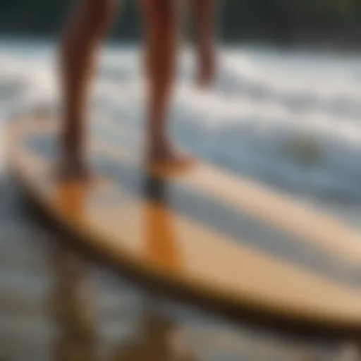 Close-up of a high-performance wet skimboard showcasing its unique design features.