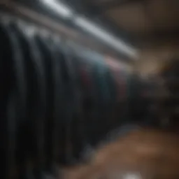 Diverse range of wetsuits displayed on racks