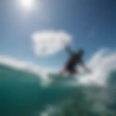 Crystal clear underwater shot capturing kitesurfing board gliding