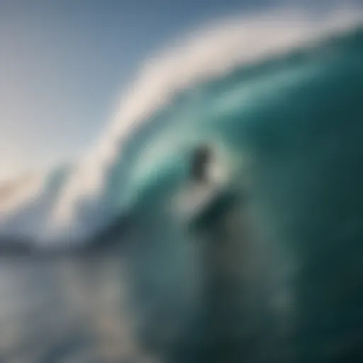 A surfer riding a massive wave with precision and skill