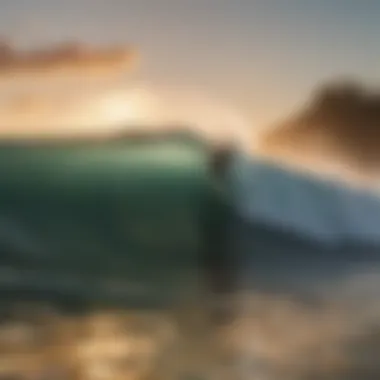 Surfer catching a wave at sunset