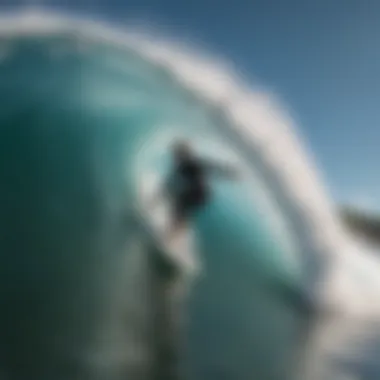 Surfer catching a barrel wave with skill