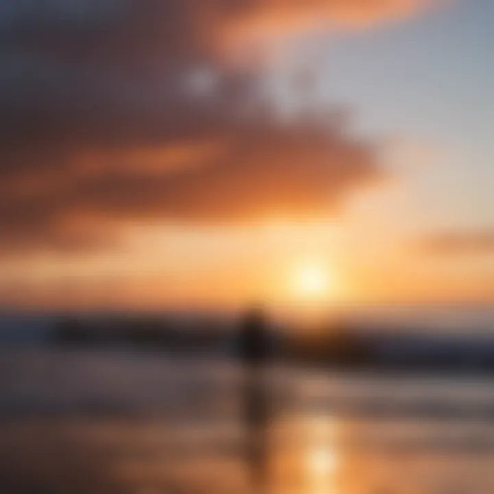 Sunset silhouette of a surfer with a colorful sky backdrop