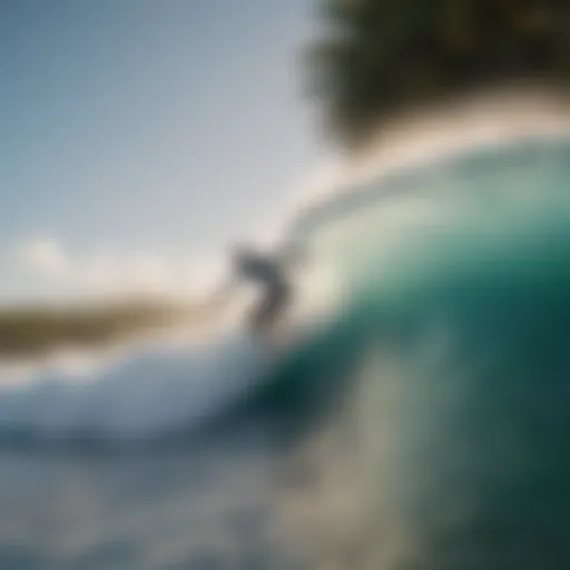 Surfer riding a wave in Belize