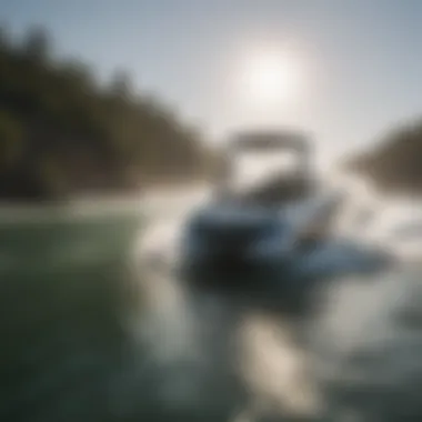 Boat towing a wakesurfer in action on the water