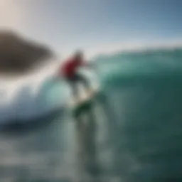 A surfer navigating the waves using the Wave Map app