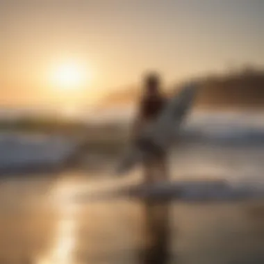 Surfer with Wavestorm surfboard enjoying the sunset