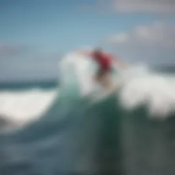 A surfer expertly riding a wedge wave, showcasing skill and balance.