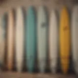 A diverse selection of surfboards showcasing different types and shapes.