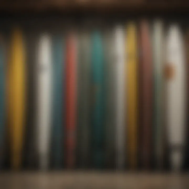 Variety of surfboards lined up on a rack