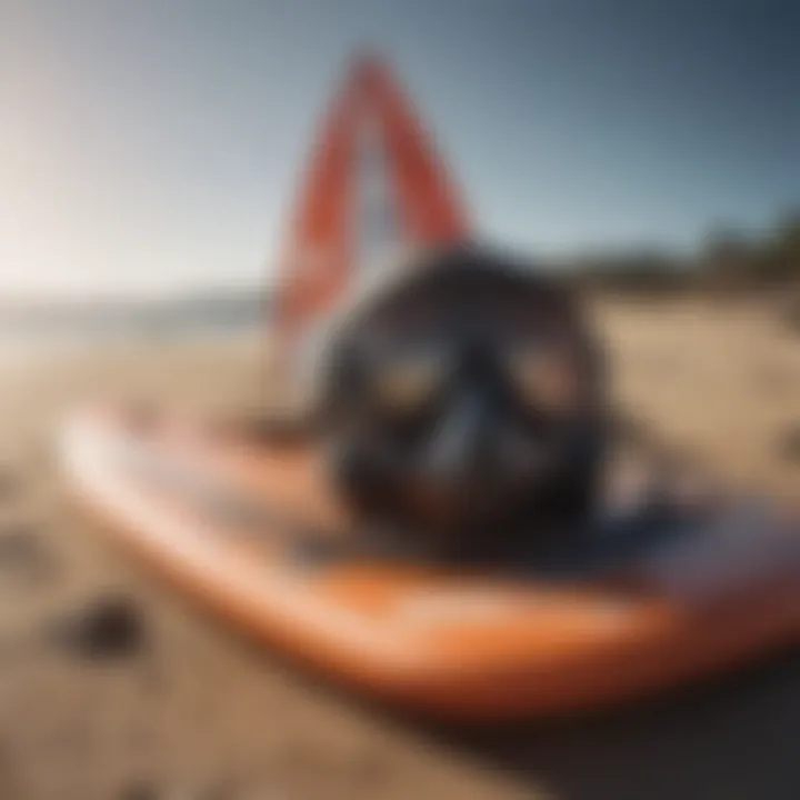 Safety gear for windsurfing displayed on a beach