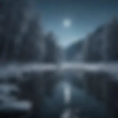 Icy river reflecting moonlight on a serene winter night